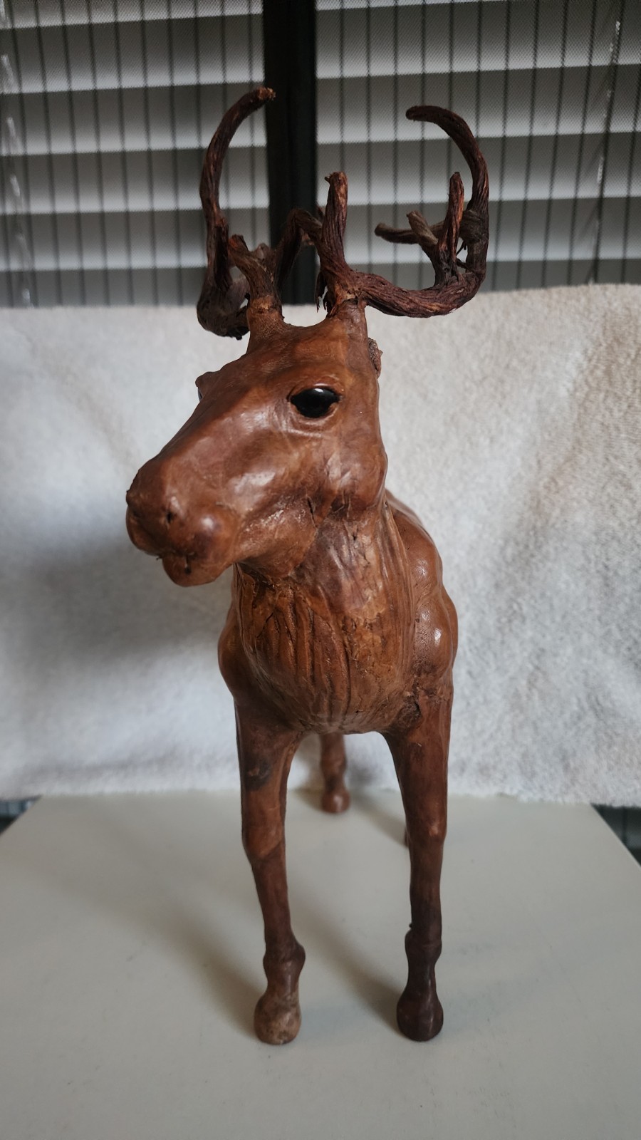 Vintage Leather Wrapped Elk Statue Figurine Reindeer Stag Large Cabin Rustic 14″