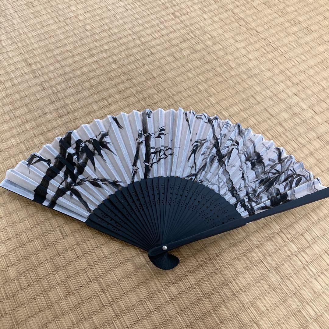 Bamboo Fan Black & White Folding Fan 8.7in Stylish Unisex Japan Gift