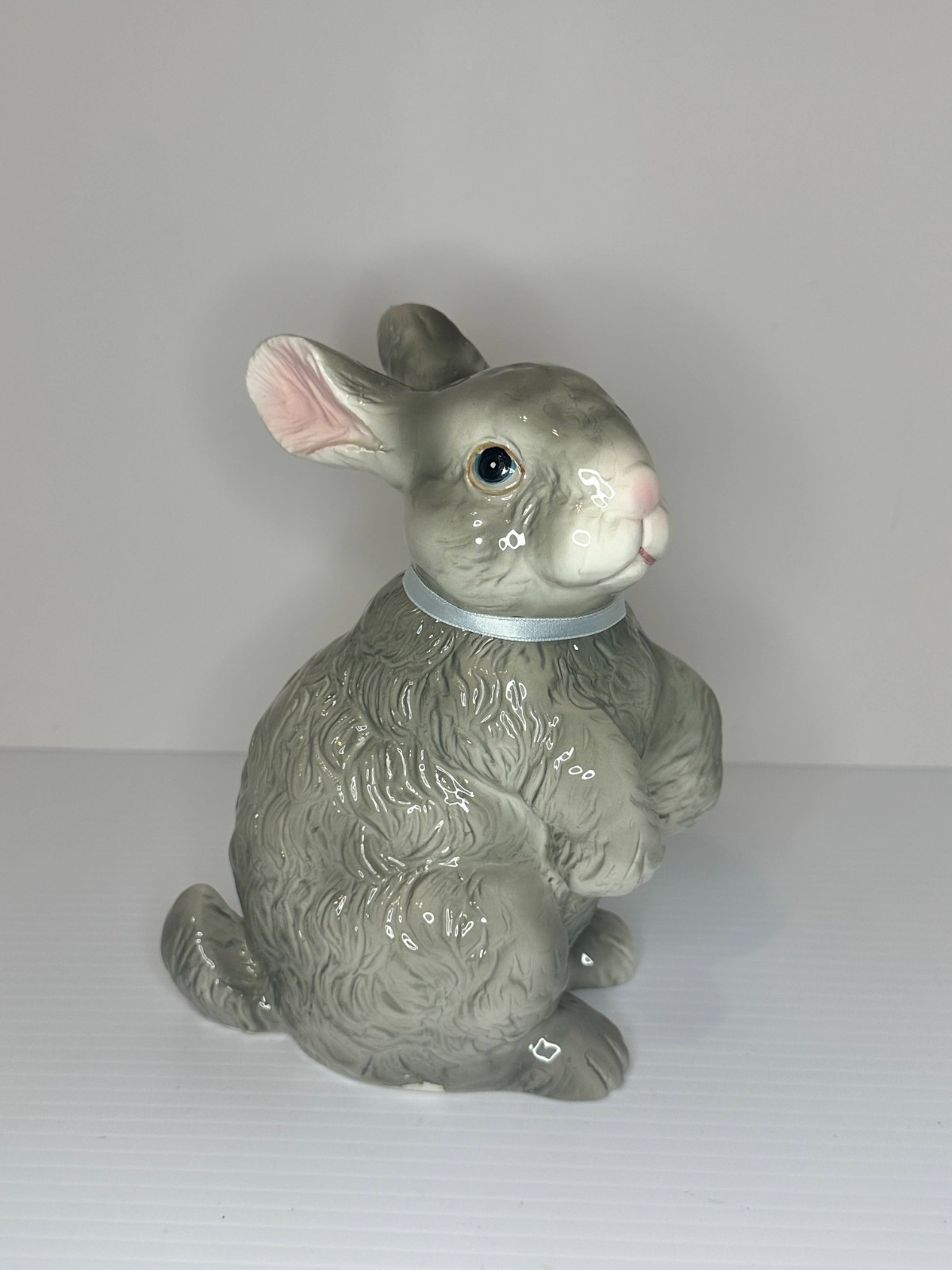 Vtg GRAY Bunny Rabbit Porcelain Figurine Ceramic 7″ Standing Long Ears