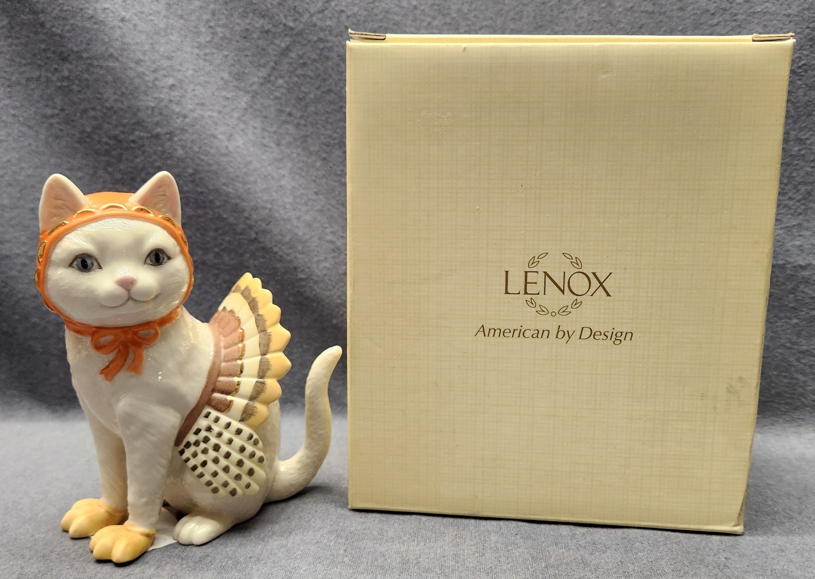 New LENOX Kitty Gobbler Figurine Cat Kitten Turkey Thanksgiving Fall 5.1″