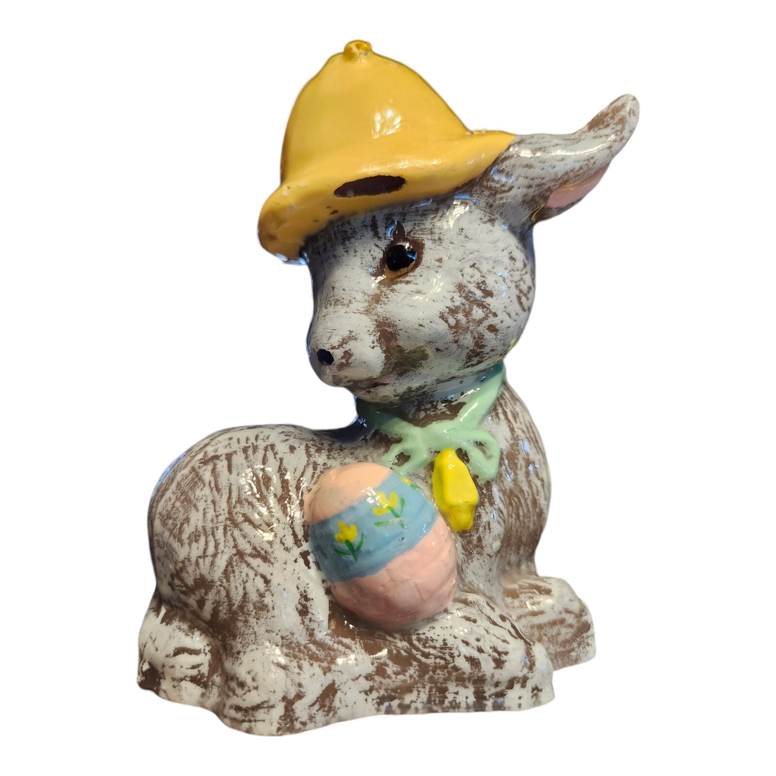 Easter Donkey Candle Handpainted4.5″Figurine Holding Striped Egg Holiday Decor