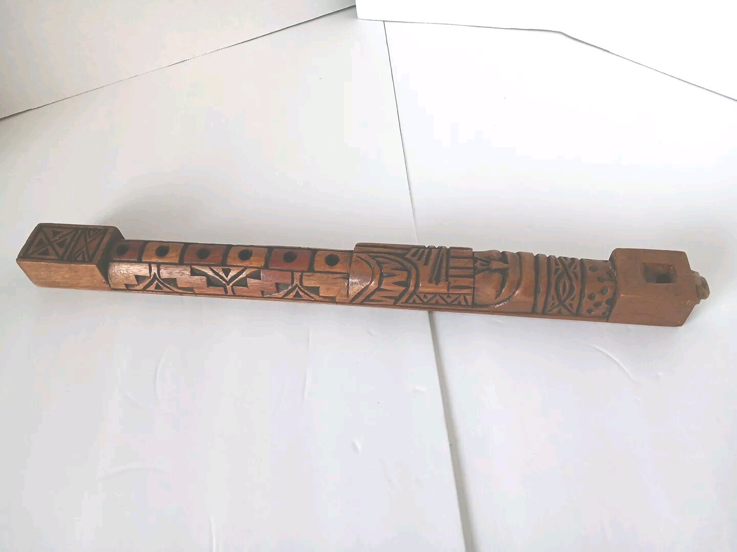 Vintage Bolivian Wood Carved Functional Flute Mid Century Modern 19in