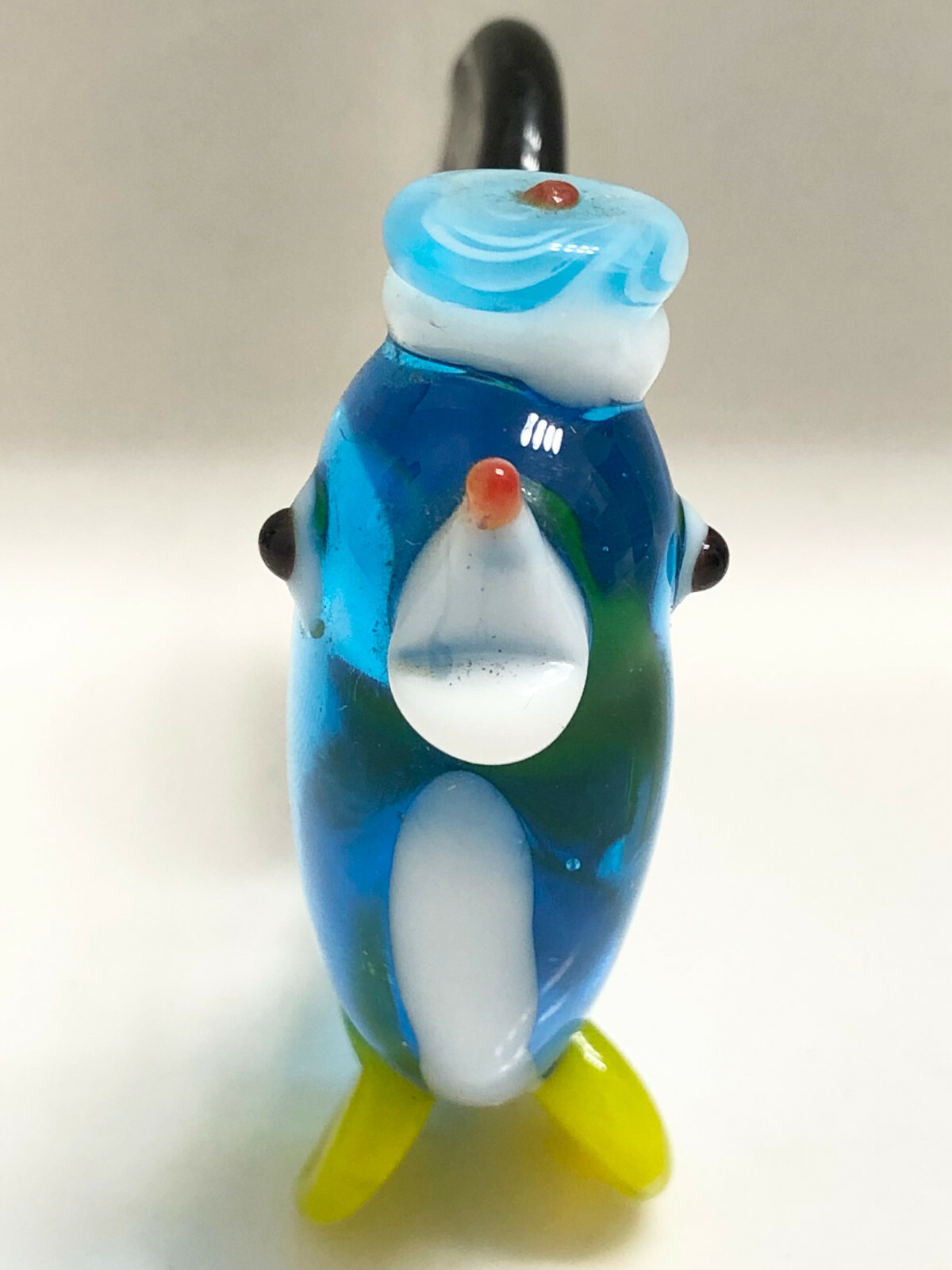 Colorful Blown / Lampwork Glass – Blue Yellow Dolphin with Hat and Wave Figurine