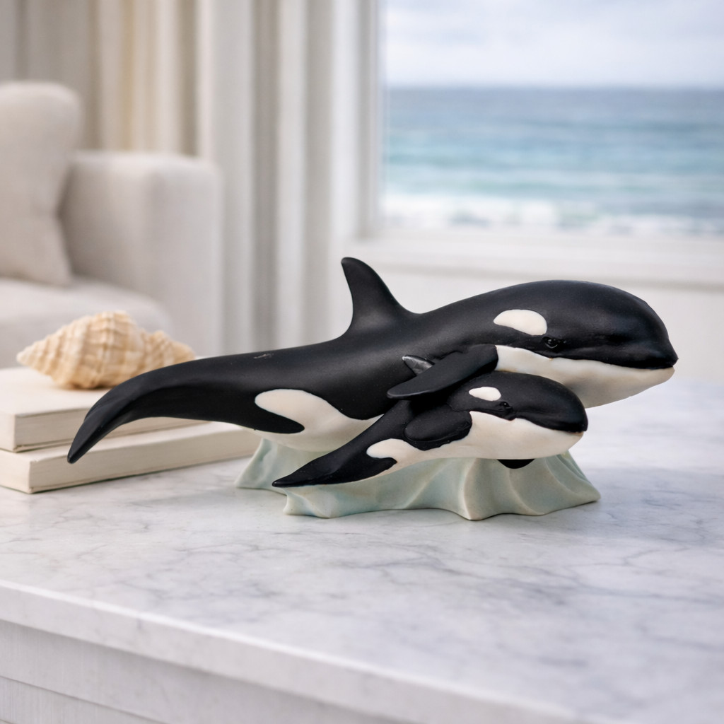 United Design Critters Orca Whale Mother Calf Large Figurine 12″ Ocean Decor