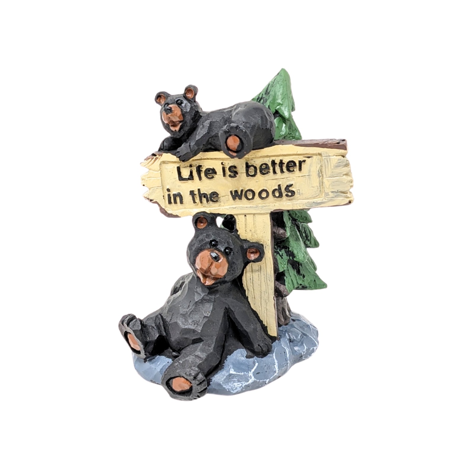 Black Bears with “Life Is Better in the Woods” Sign Figurine – For Cabin Home