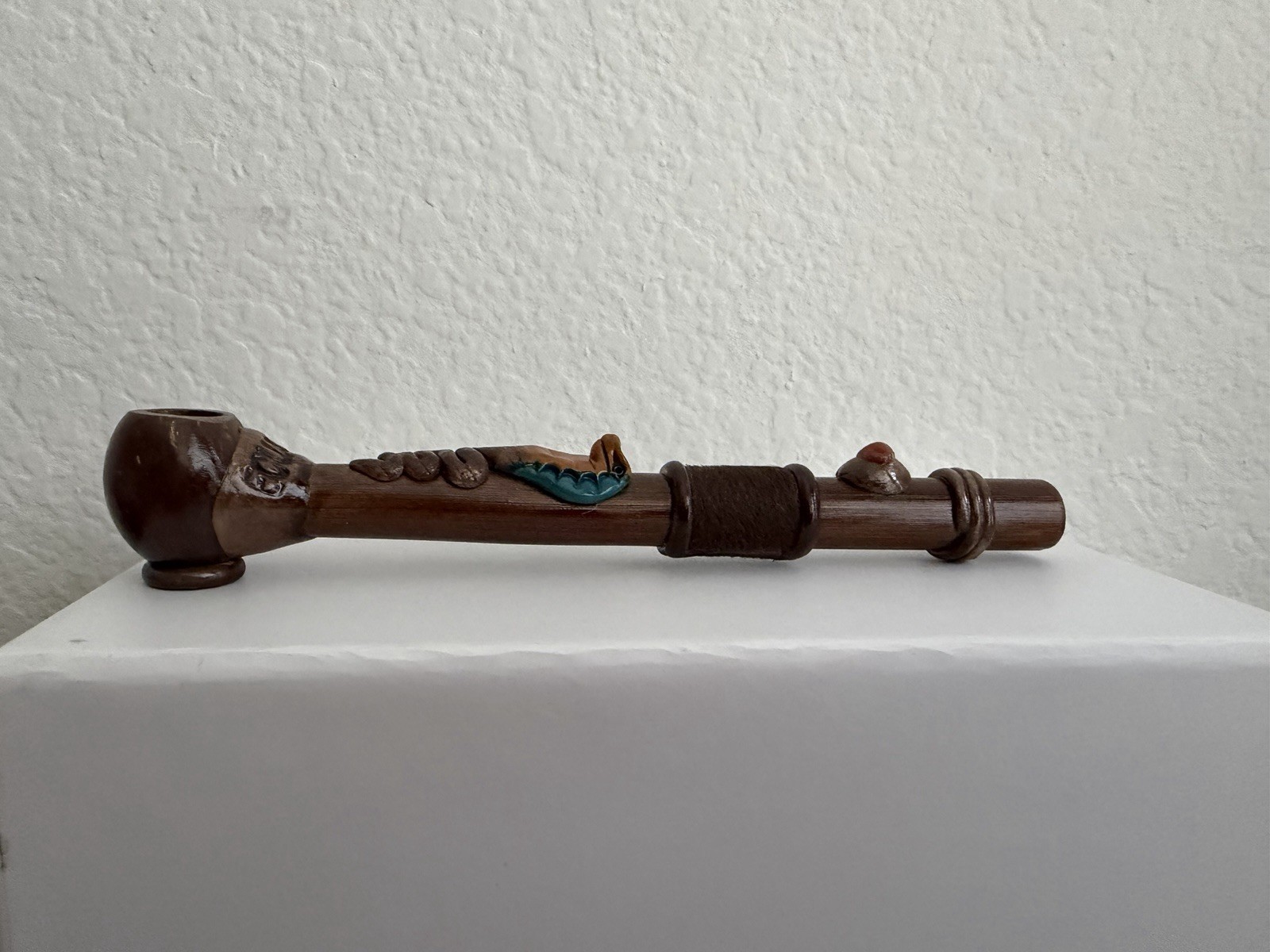 Hand Carved Wooden Pipe Ecuador Folk Art Decorative Collectible Handmade