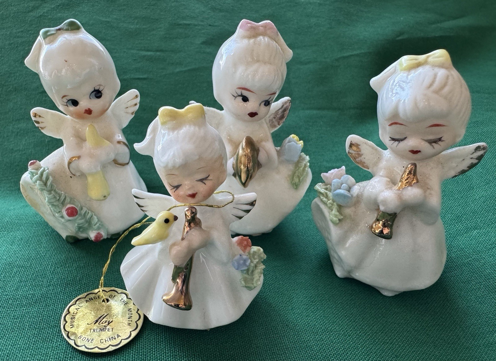 4 Vintage Musical Angel of the Month May Trumpet Cymbals Porcelain Birthday