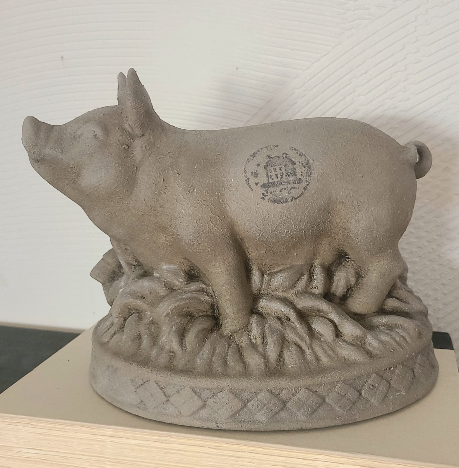 Cement Look Porcelain Pig Statue Figure Country Core Handpainted Farmhouse