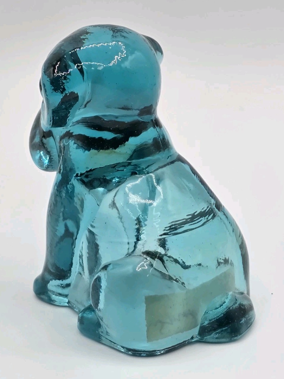 VTG Degenhart Glass “Pooch” Puppy Dog Figurine – Teal / Smokey Blue (UV Glow)