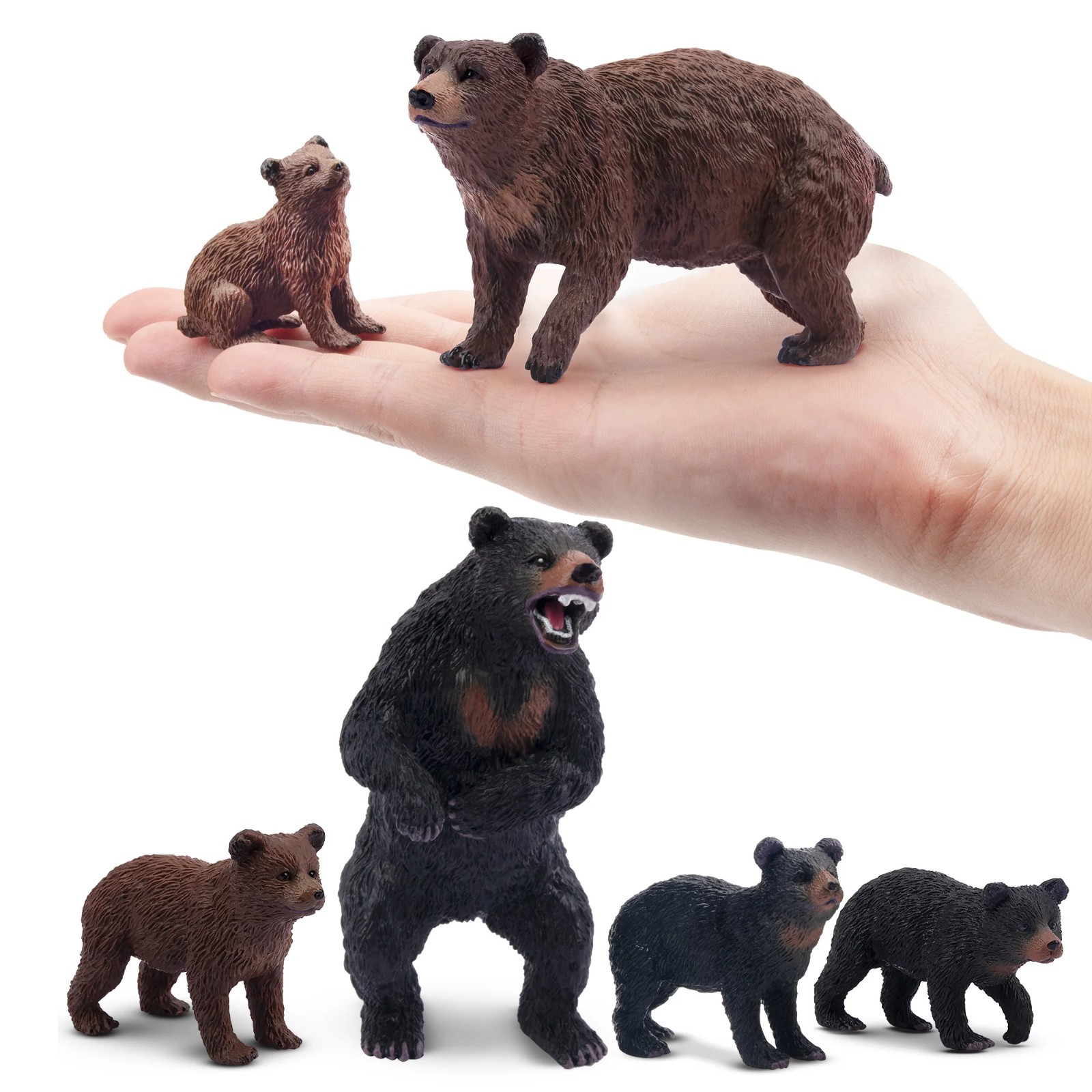 Toymany 6-pcs Bear Animal Figures, Realistic, Collectible Figurines Toy Set