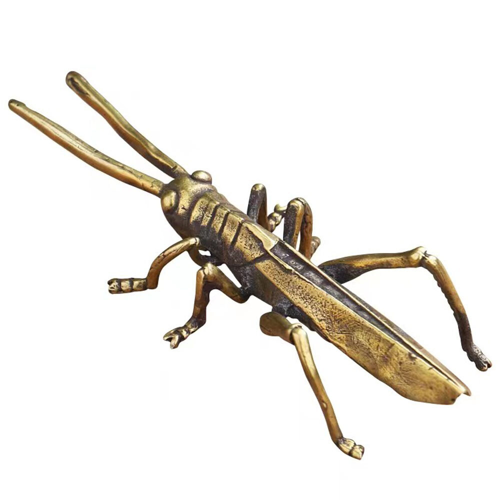 Solid Brass Locust Statue Vintage Animal Grasshopper Figurine Tea Pet Ornament