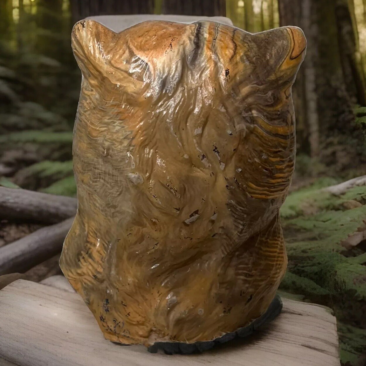 Vintage Native American Chief Bear Head Bust Statue Swirl Layered Clay Resin