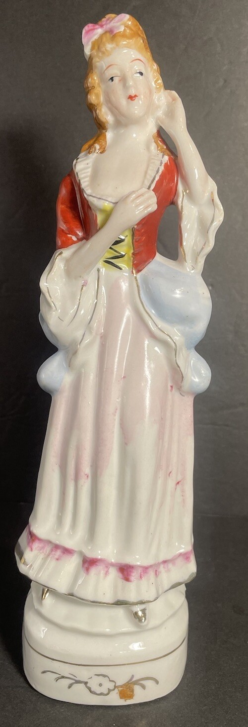 Baroque Rococo Lady Ceramic Porcelain Figurine Panniers Corset Gown Ringlets 10”