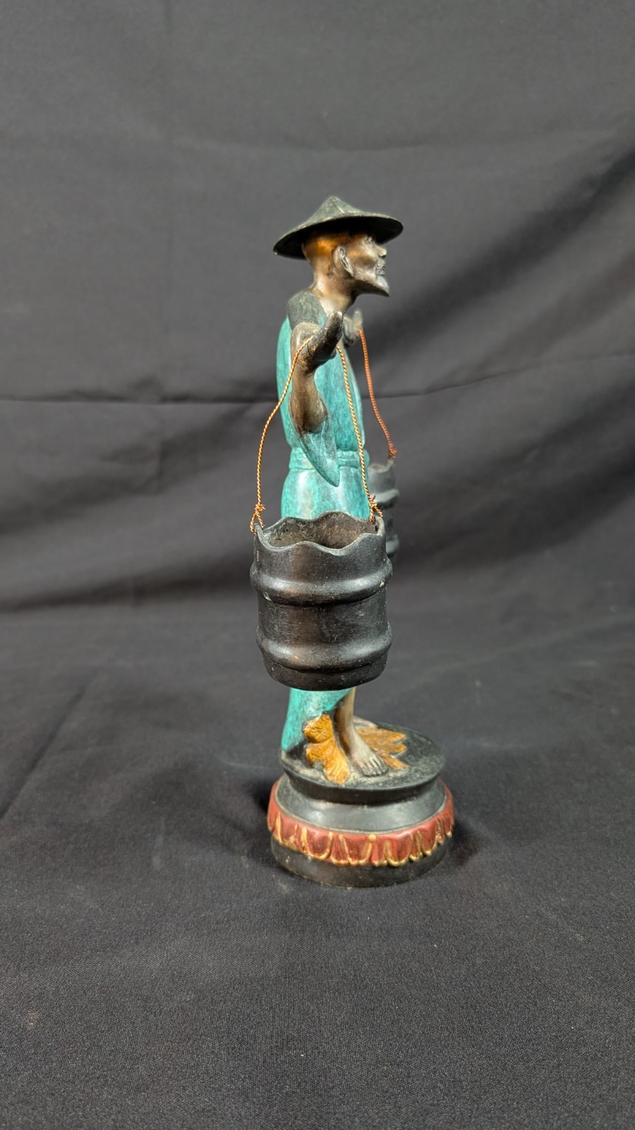 Vintage Mid-Century Chinese bronze water carrier sculptures a water bearer
