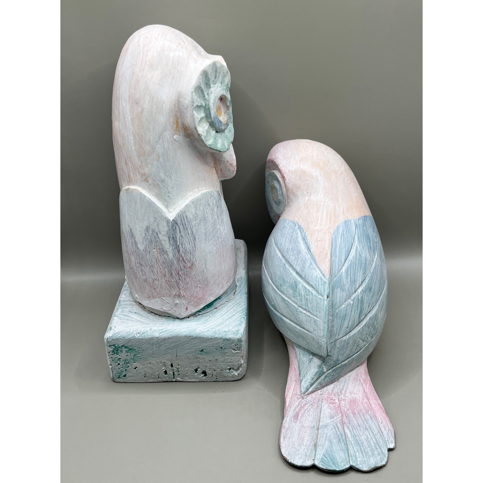 Owl Figurine Tall Light Wood or Plaster Mold 8.5″ Tall Sculpture Decor