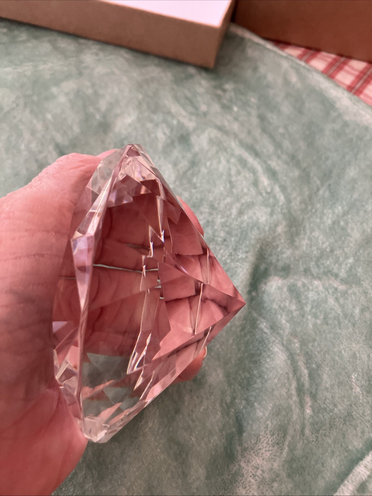Crystal Diamond Cut Paper Weight 5″x3″ EUC Fun Gift & Great For Newly Engaged!