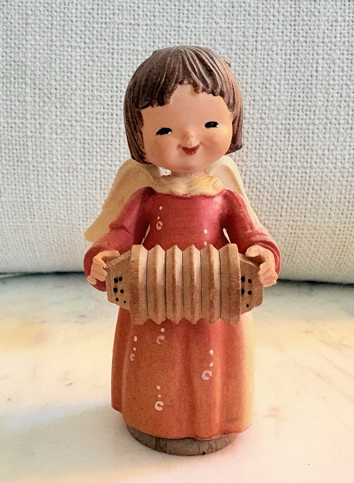 Vintage ANRI Ferràndiz Angel Girl with Accordion Hand Carved Italy 3.5” Music