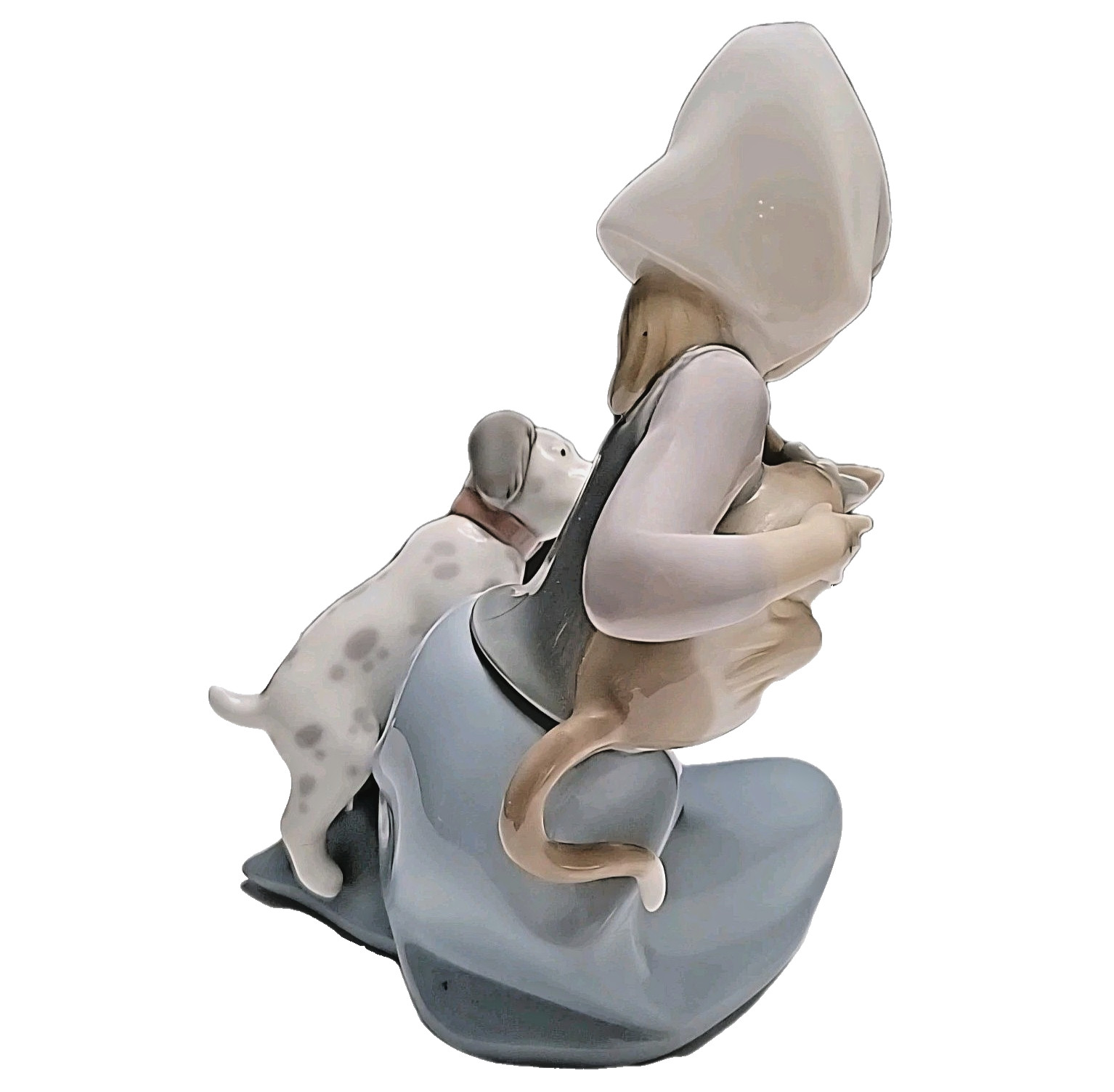Lladro Porcelain Figurine Little Friskies Girl Holding Dog Puppy Cat VTG 1970’s