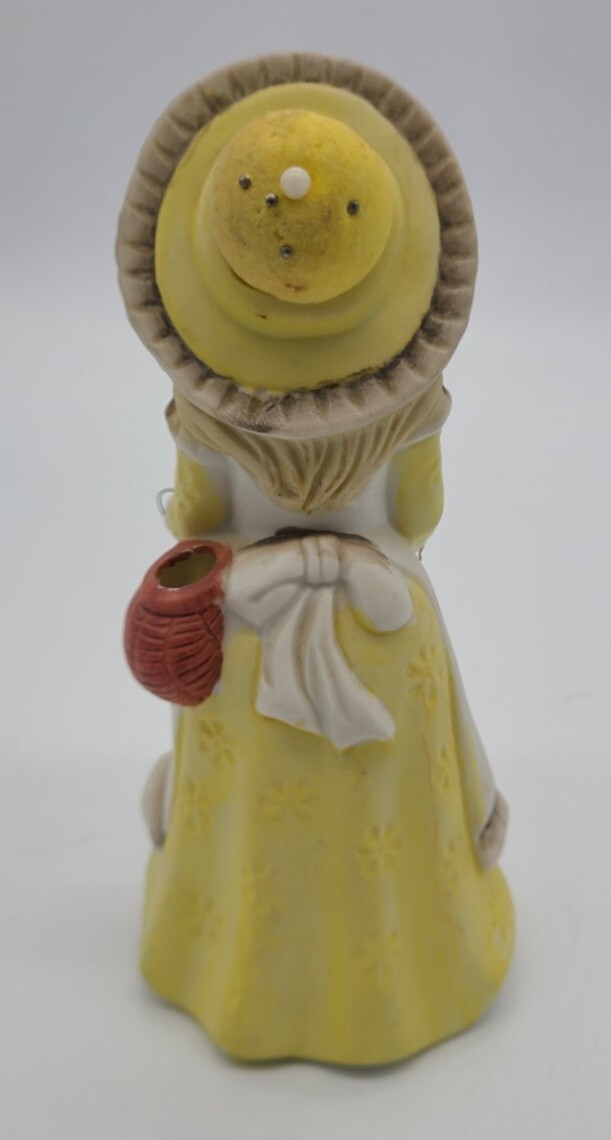 Vintage Hand Painted Bisque Seamstress Caddy Pin Cushion Girl Figurine