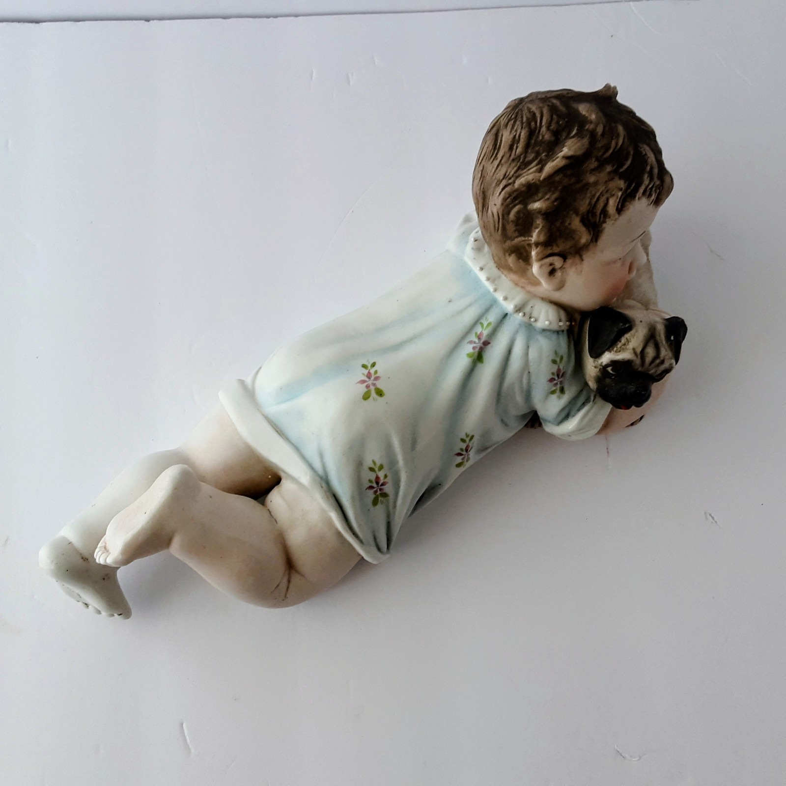 Set Of 2 Vintage Bisque Piano Babies – Lrg W A Pug & Smaller One Crawling