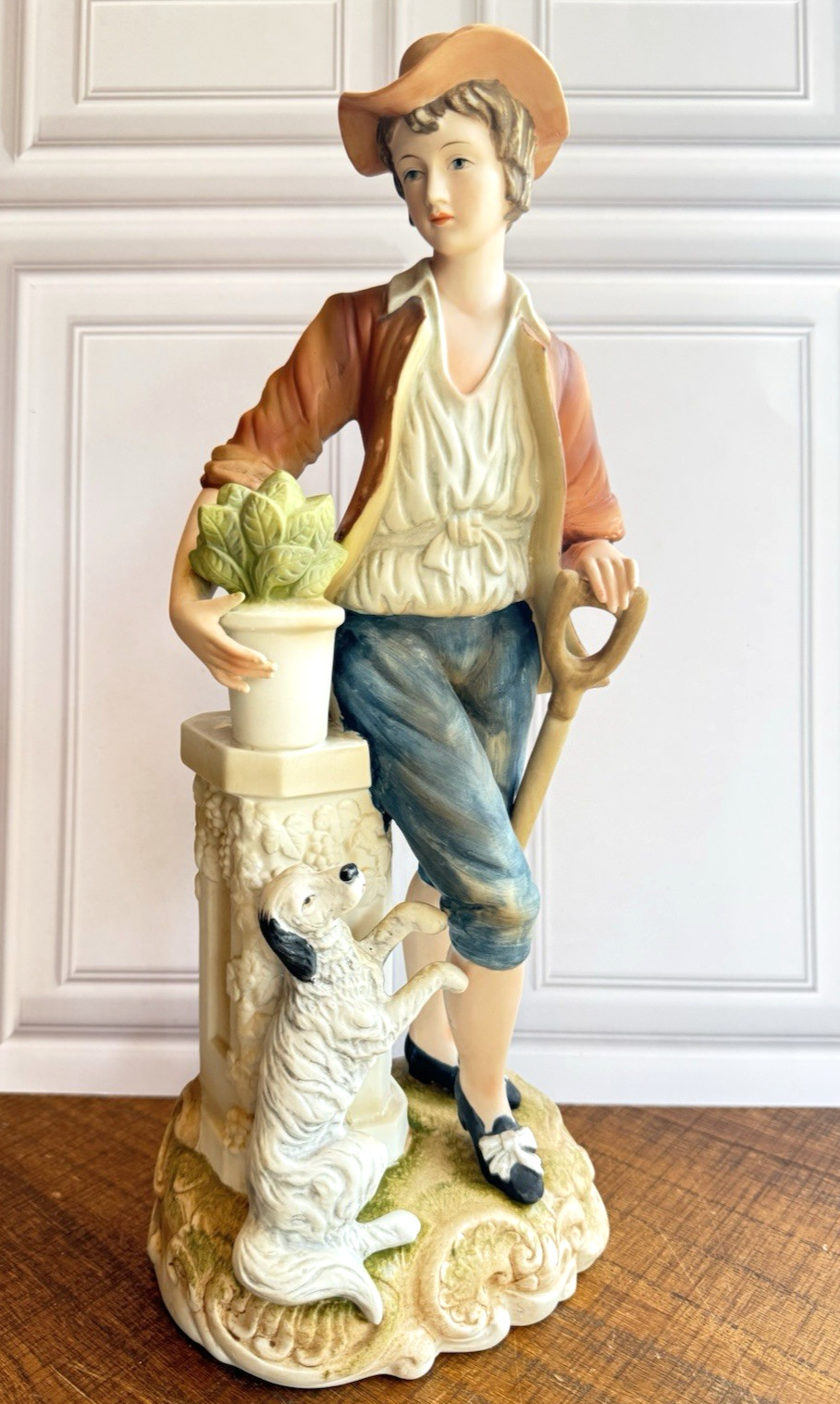 Andrea Sadek 7127 Capodimonte Man & Dog Figurine Porcelain Hand Painted Matte