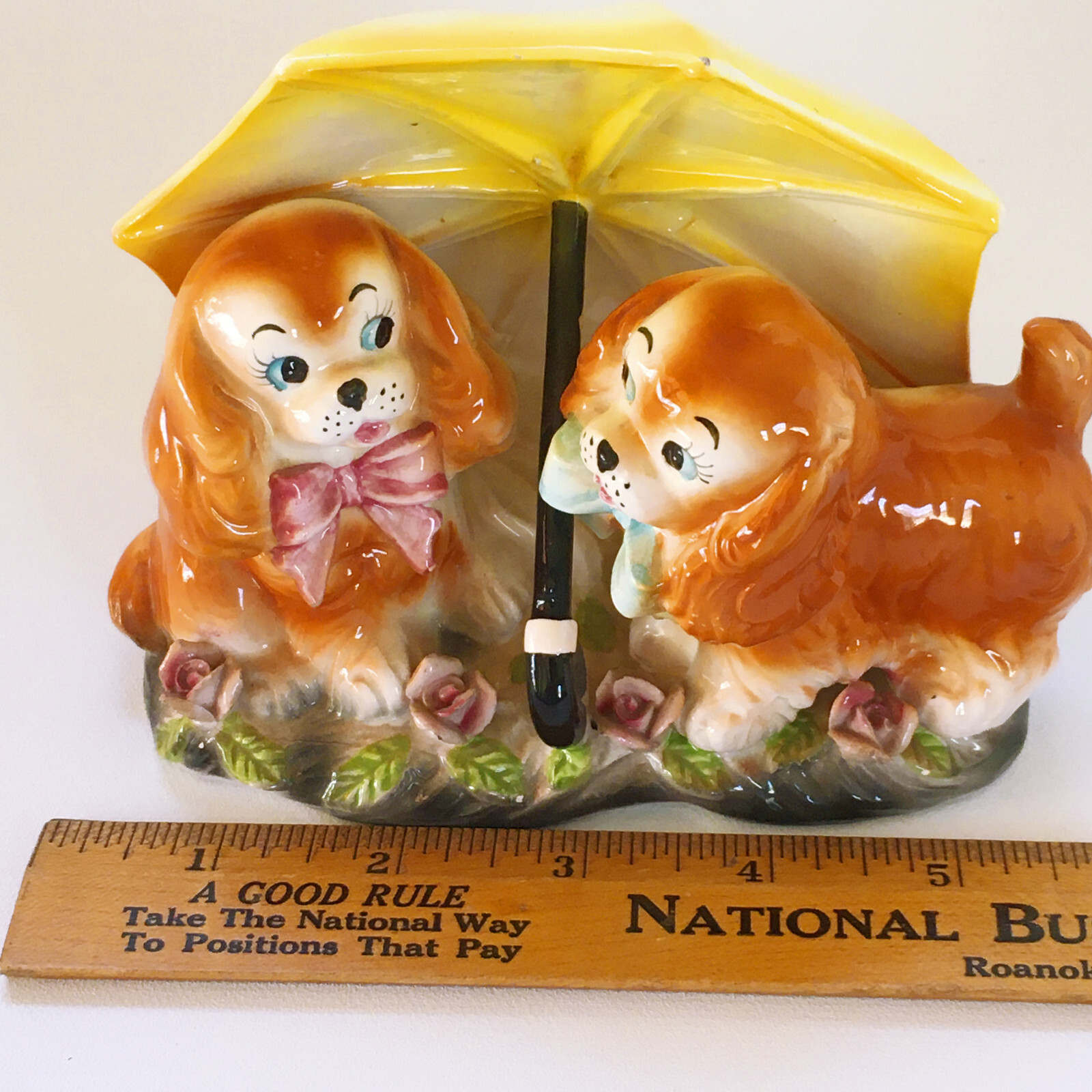 Vintage Anthropomorphic Cocker Spaniel Puppy Dogs under umbrella CUTE