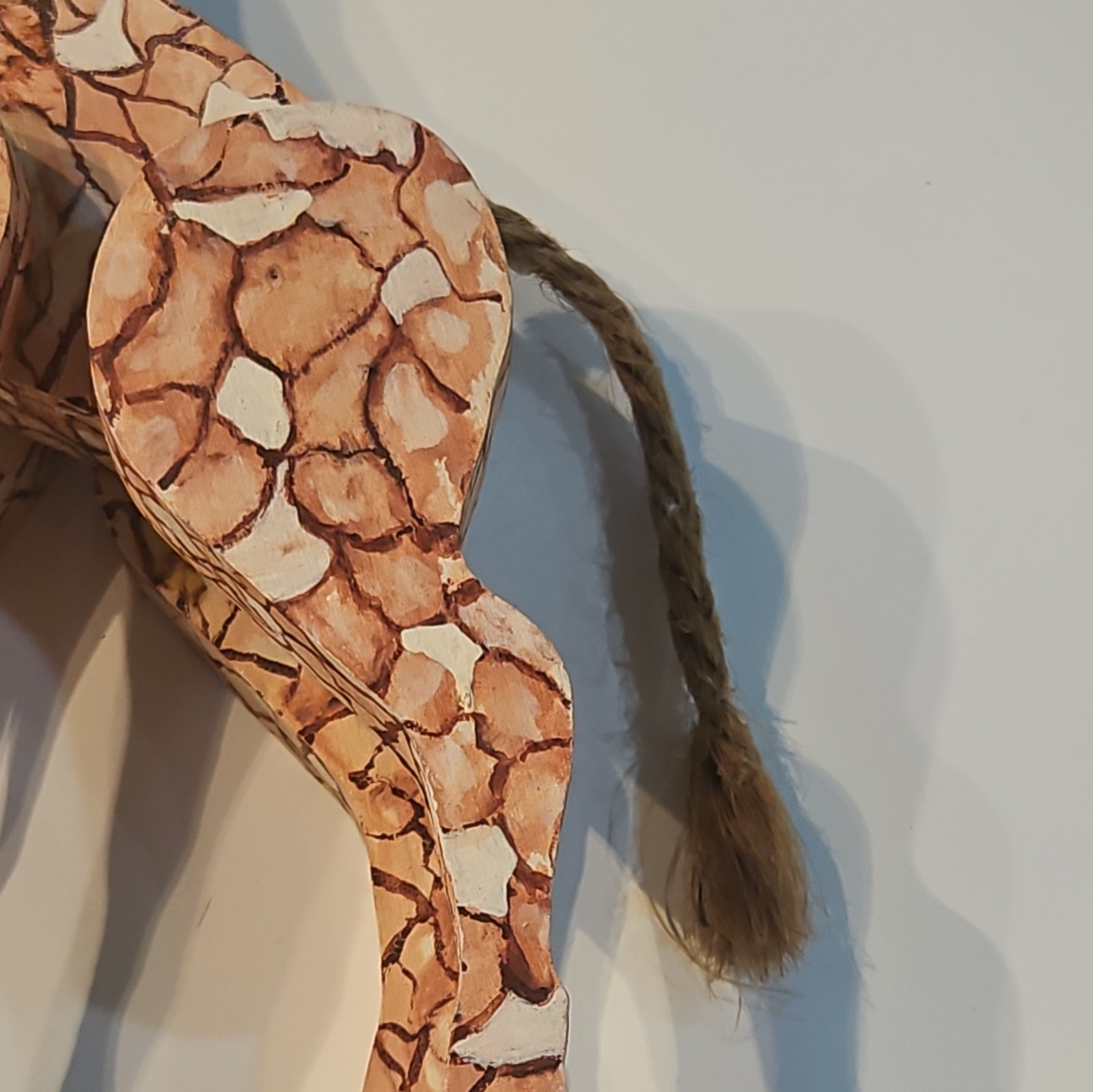 Hand-Painted Wooden Giraffe Figurine Brown Beige Painted Finish Animal Decor