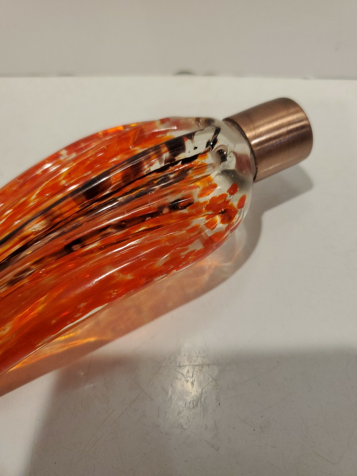 Vintage 1970s Art Glass Orange Black Clear Stretch Bottle Art Decor 14 x 2 “