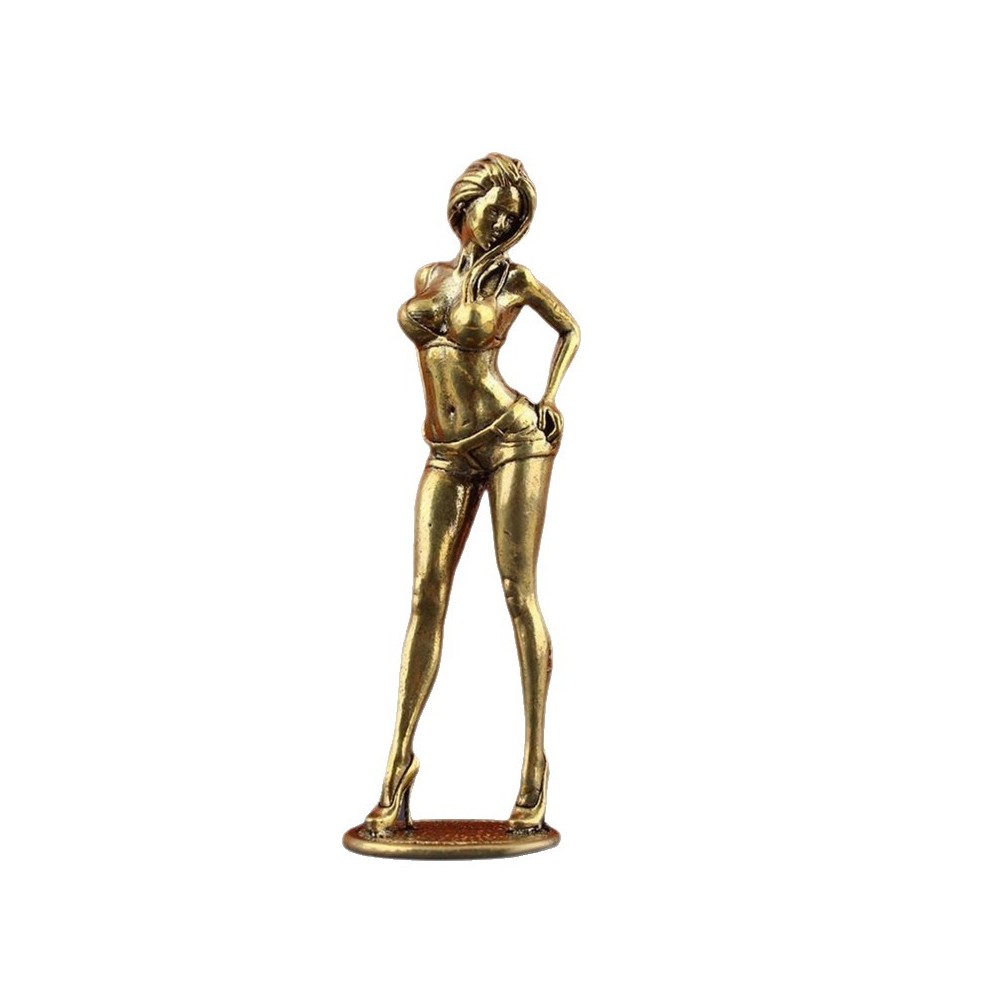 Brass Copper Woman Girl Animal Figurine Mini Statue Table Home Decoration Toy
