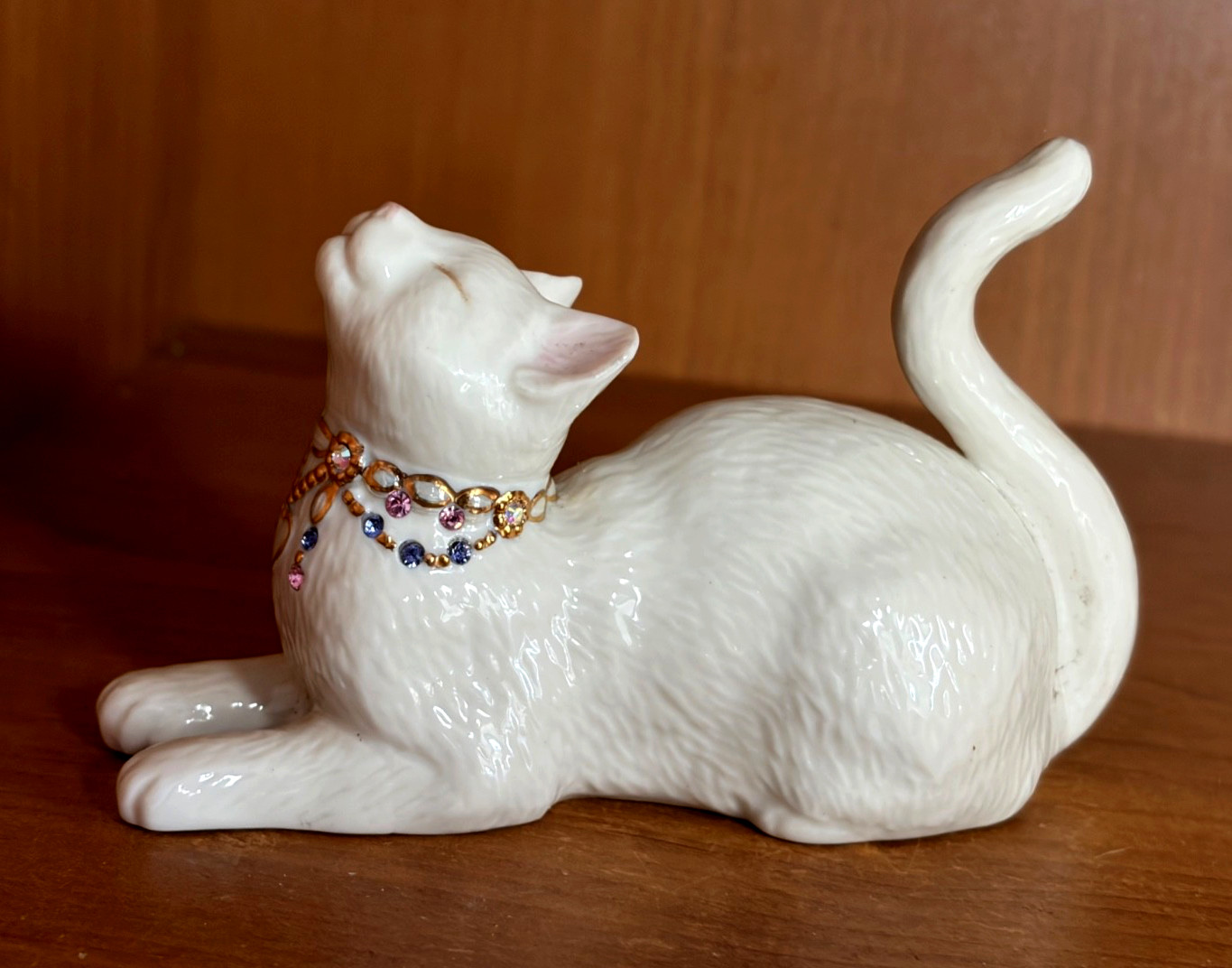 Vtg Lenox Awake To A Kiss Jeweled Lying Down Porcelain Cat Figurine Gold 4.5″