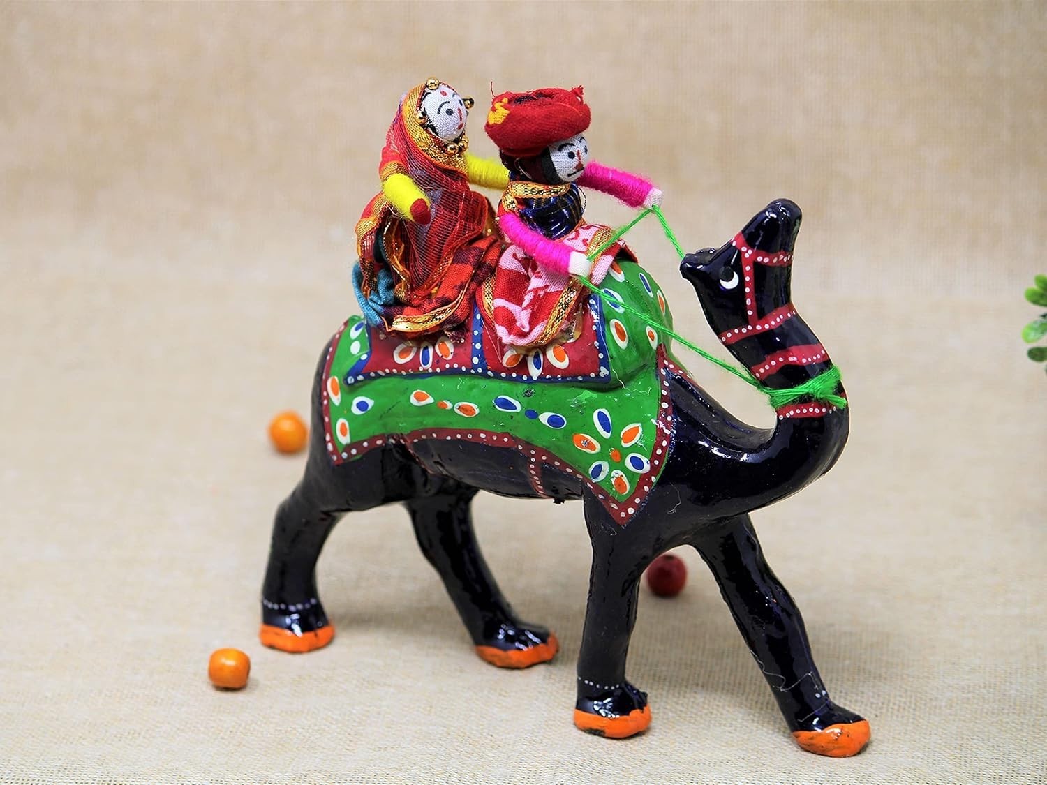 Handmade Wooden Camel Couple Statue Rajasthani Painted Decor Figurine