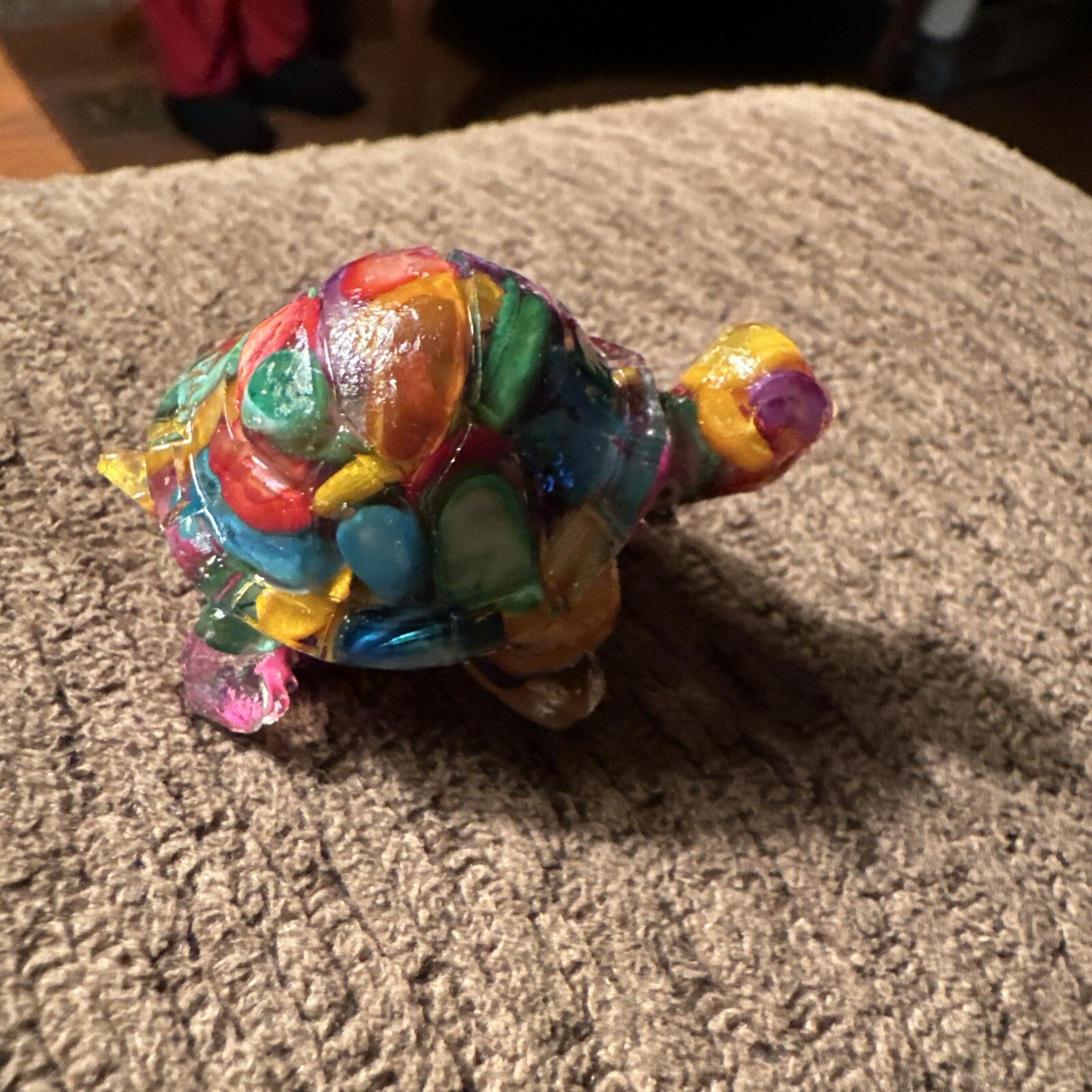 Charming Resin Encased Multi Colored Stones Turtle Figurine