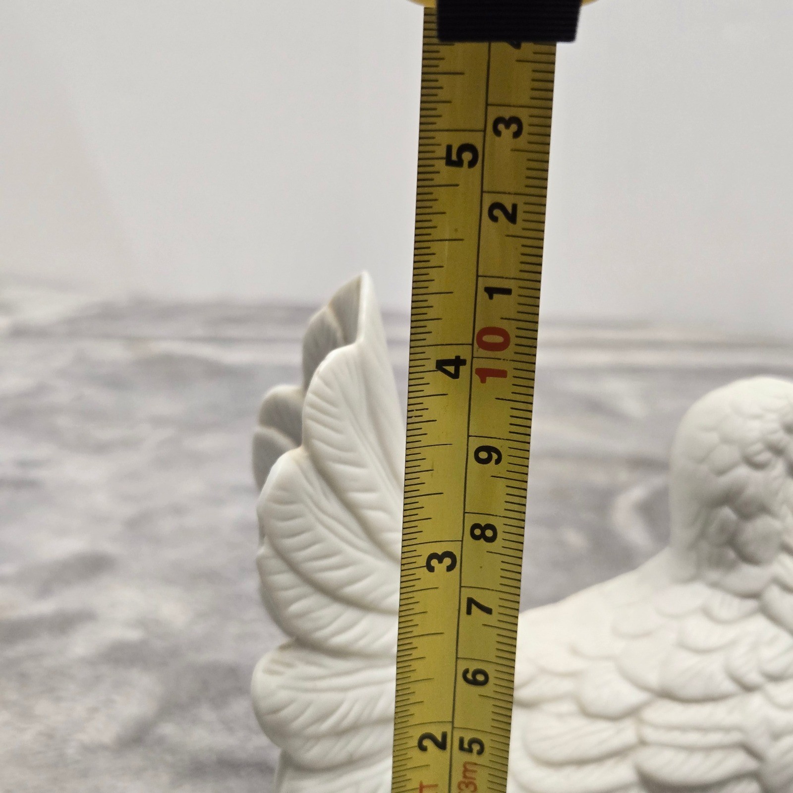 Vintage White Porcelain Fantail Pigeon Dove Figurine Bisque Bird Blue Eyes 4″