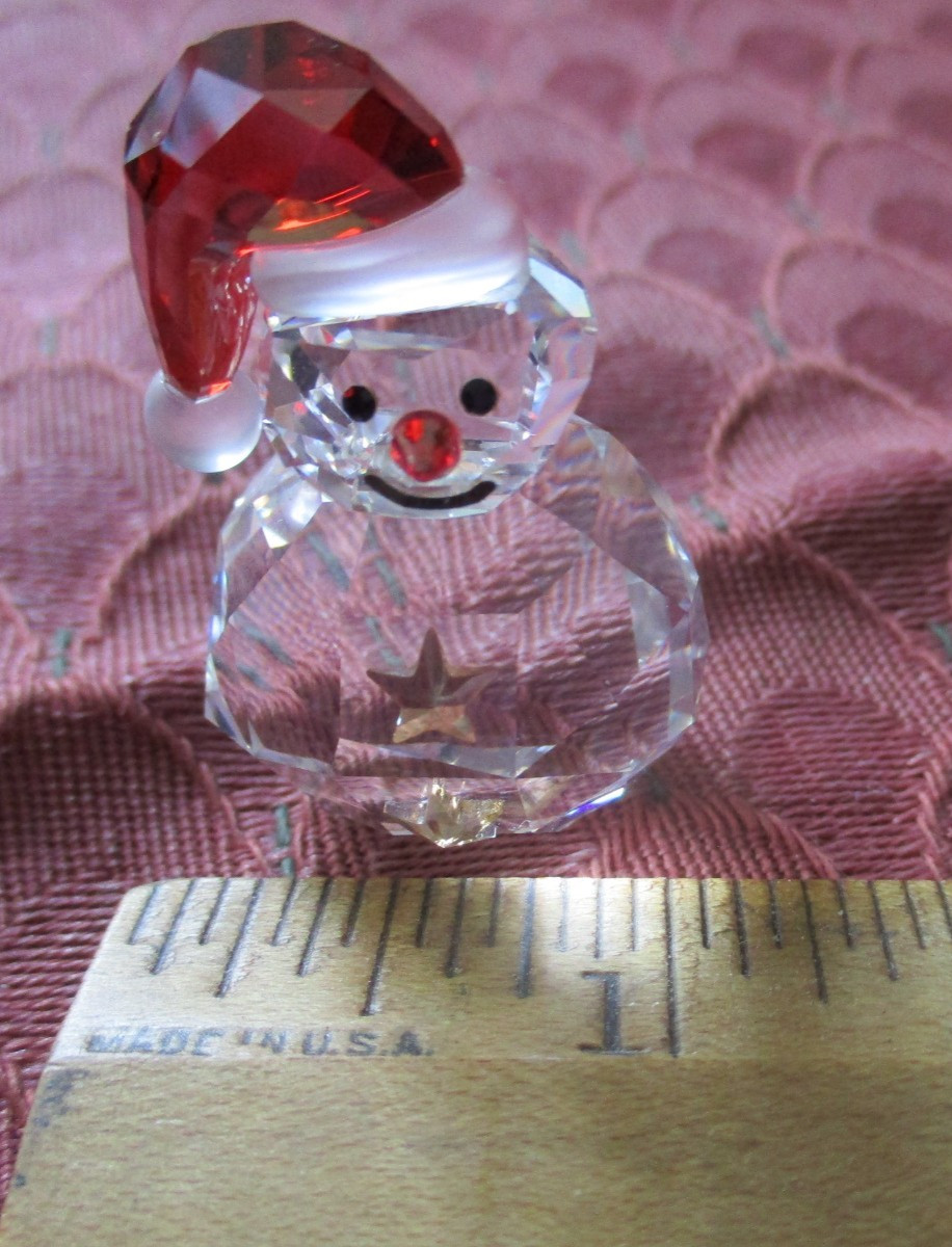 Swarovski Rocking Snowman Small Size Clear w/ Red Black Gold Accents No BOX