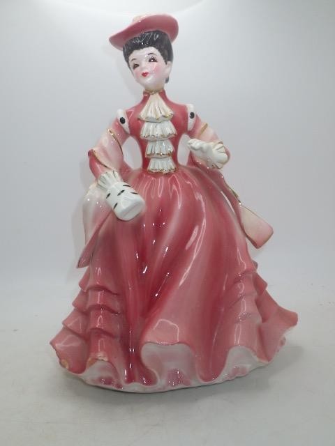 Vintage 1950’s Napco 8.5″ Ceramic “Lady Marion” Figurine Pink Dress & Hat A1874D