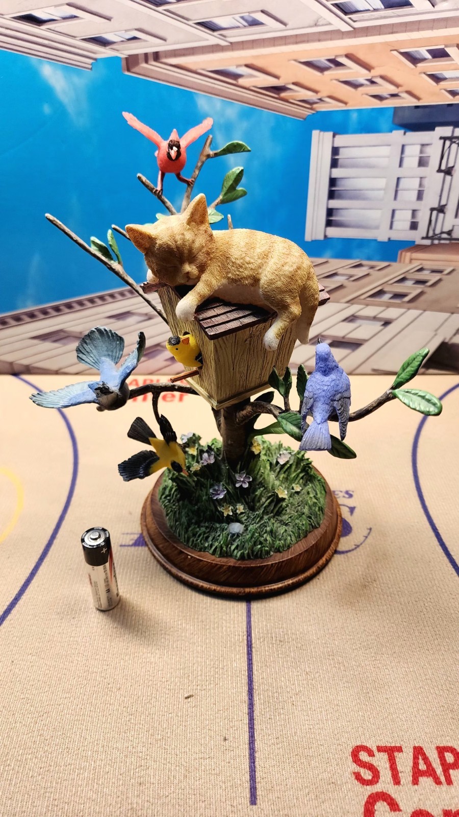 2008 BRADFORD EXCHANGE “WAKE UP CALL” BACKYARD BUDDIES Cat on Birdhouse #A3971