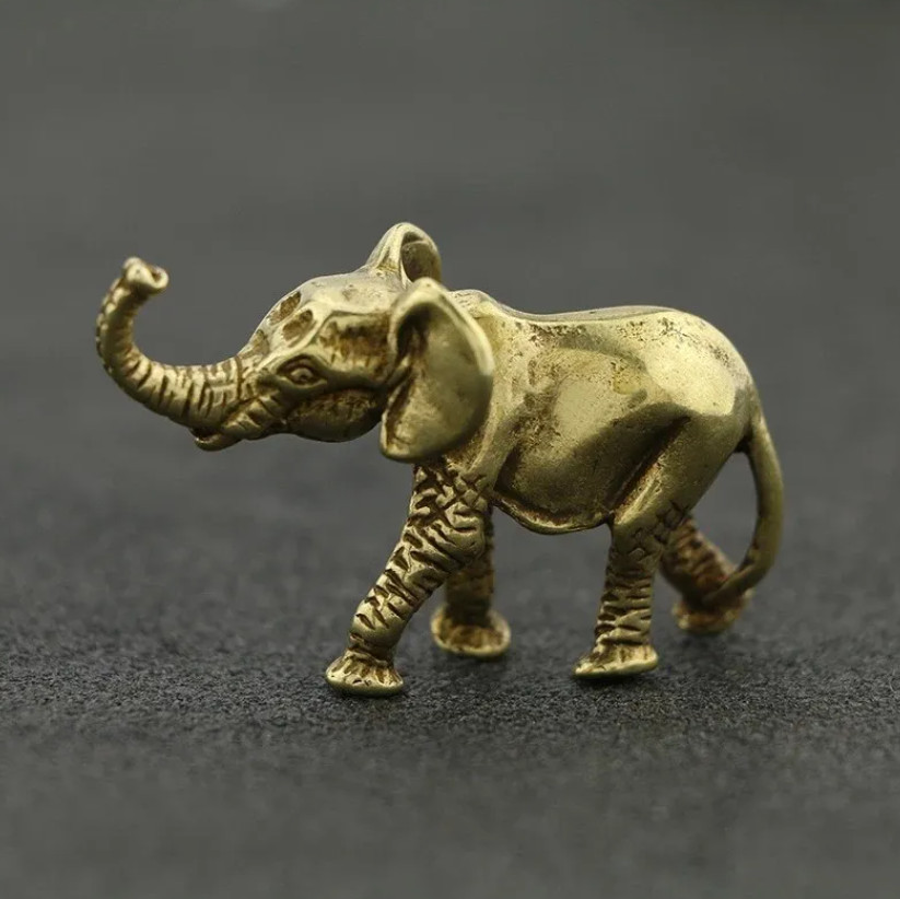 2x Brass Elephant Statue Mini Animal Sculpture Tabletop Figurine Home Decor Gift