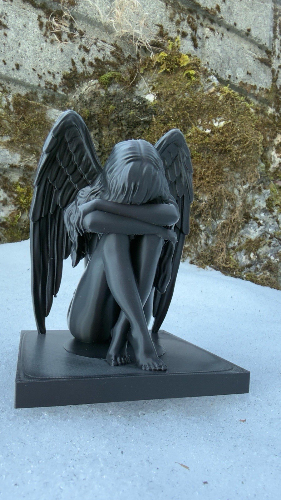 Crying Angel Sculpture Winged Figure Decor 3d Printed