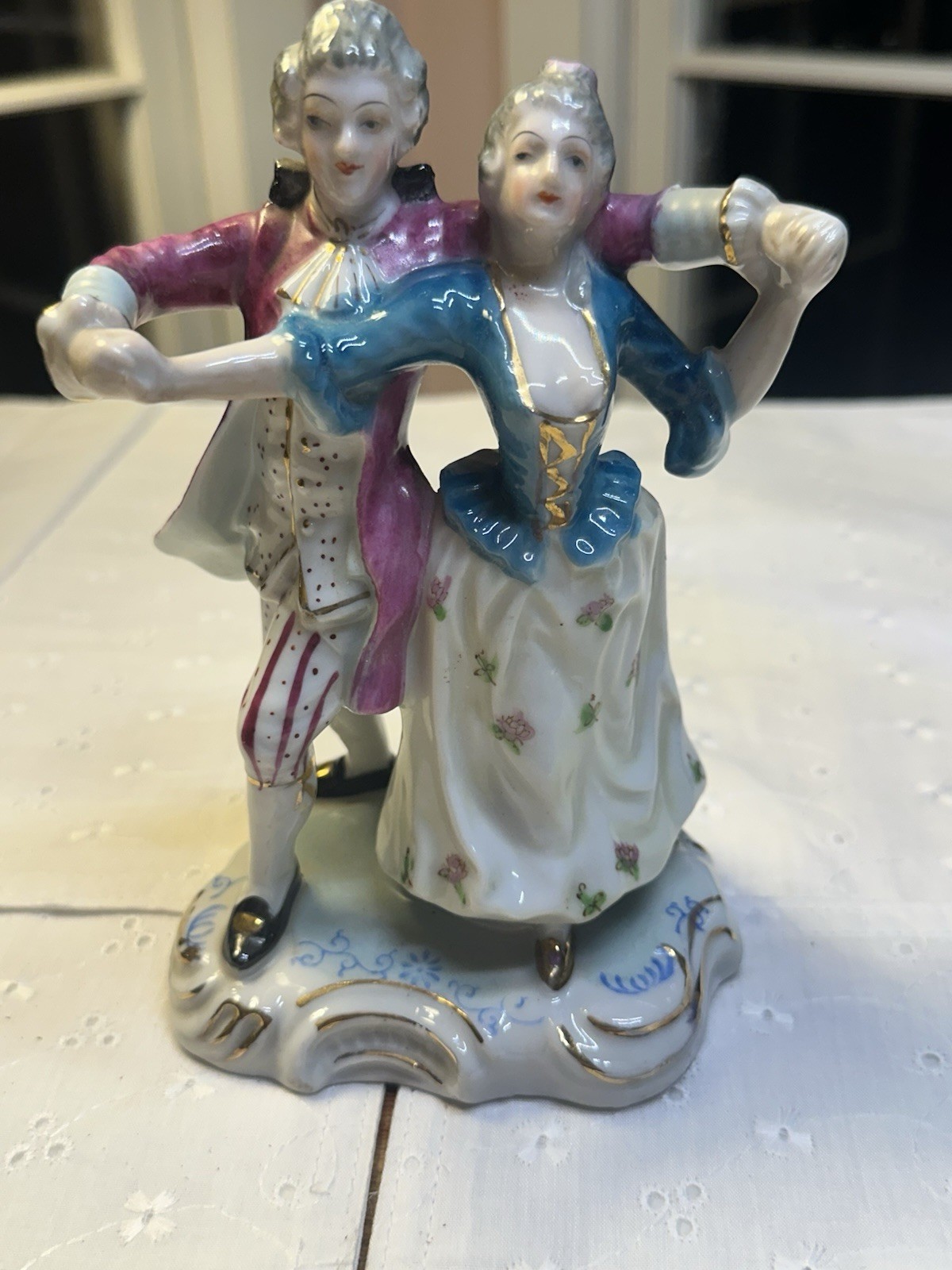 Vintage 40s-50s Porcelain Courting Dancing Couple Figure Victorian Rococo Colony
