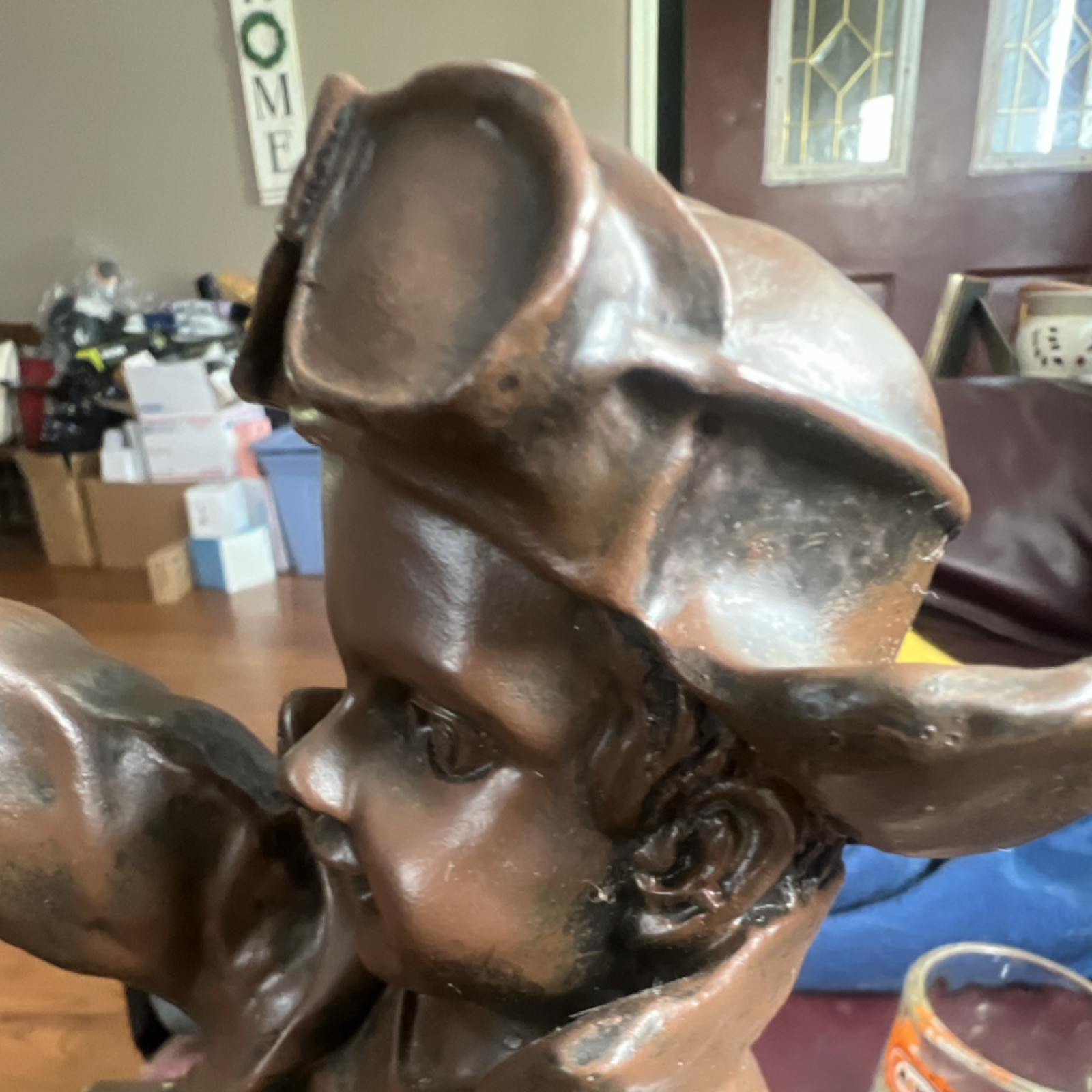 WW2 USN Air Force 1942 Bronze Metal Antique Figurine Child with Dog