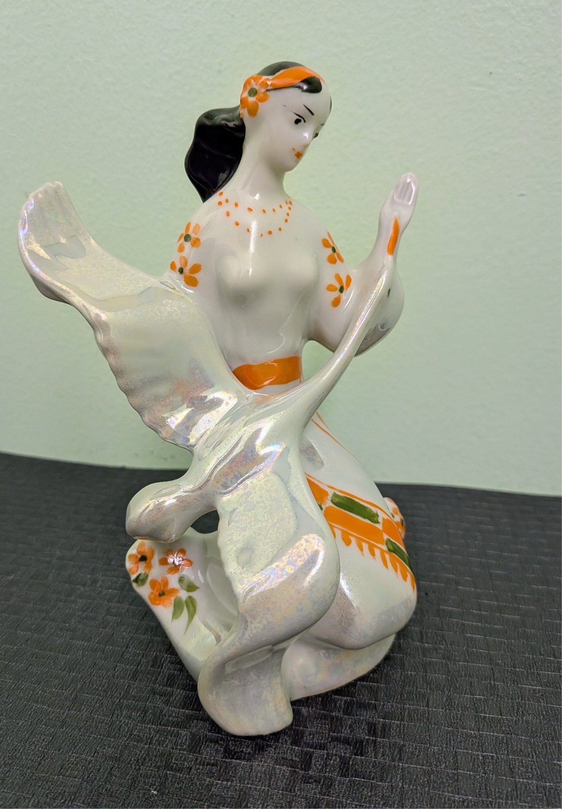 Vintage 1970s USSR UKRAINIAN GIRL w/SWAN Porcelain Figurine, 6.5″ Tall