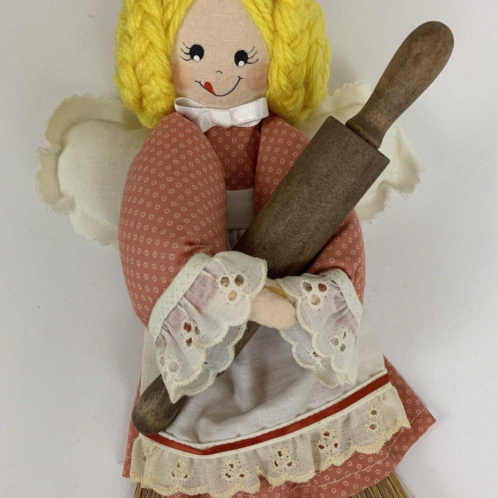 Vintage Handmade Kitchen Angel Straw Broom Folk Art Country Wall Decor Hanging