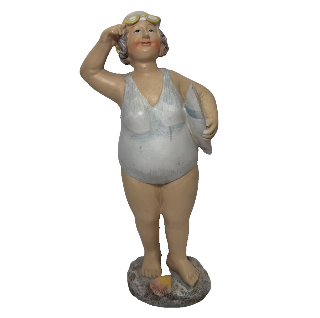 Retro Bathing Beauty Chubby Lady Figurine Polyresin Beach Decor 9″ Tall