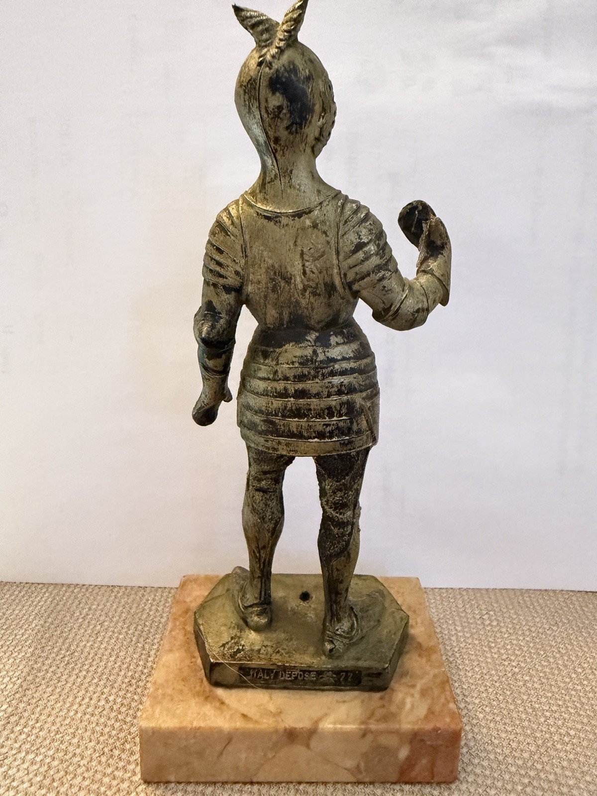 #72 Italy Depose Vintage Armored Knight Figurine on Marble Base