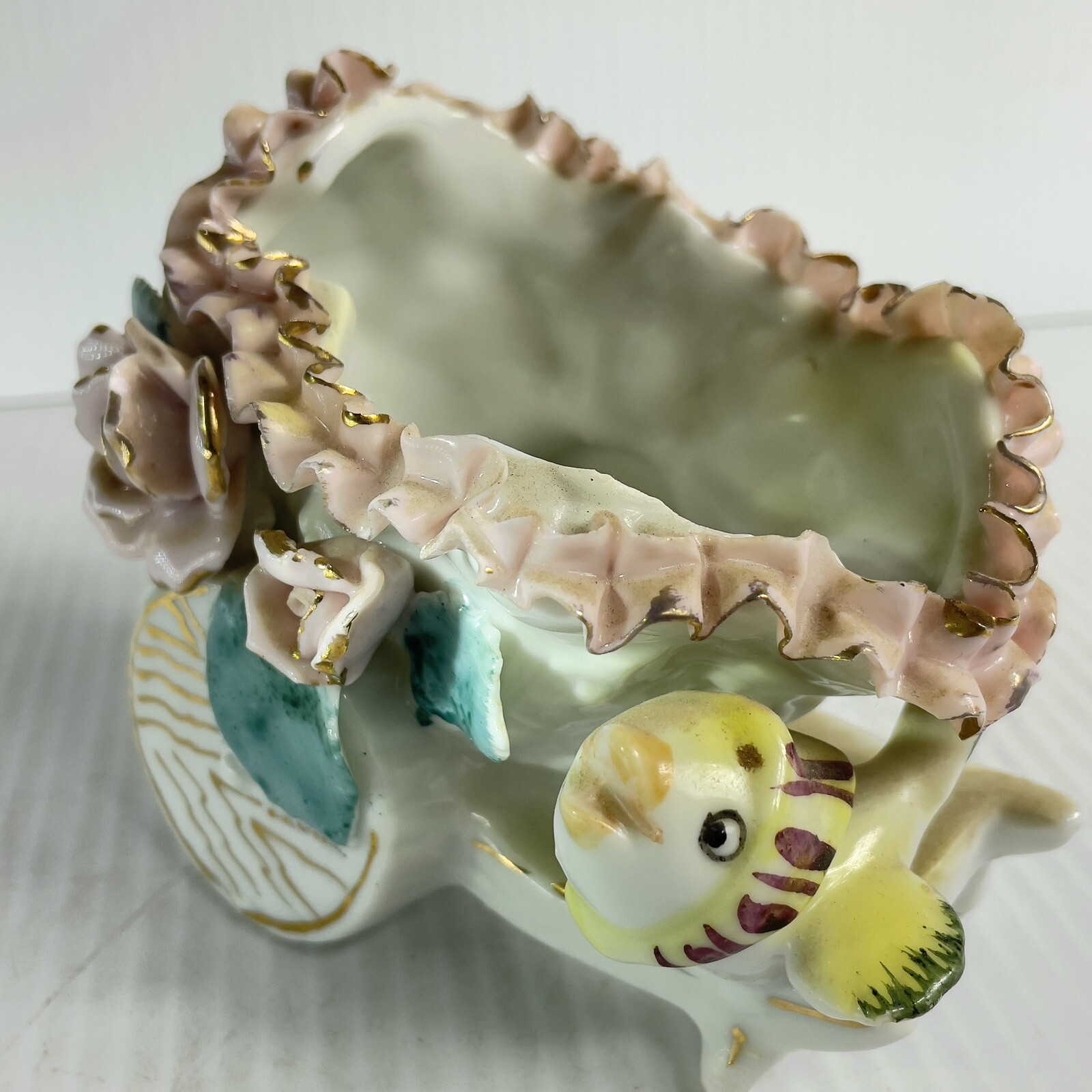 Porcelain Cart With Roses and a little Bird