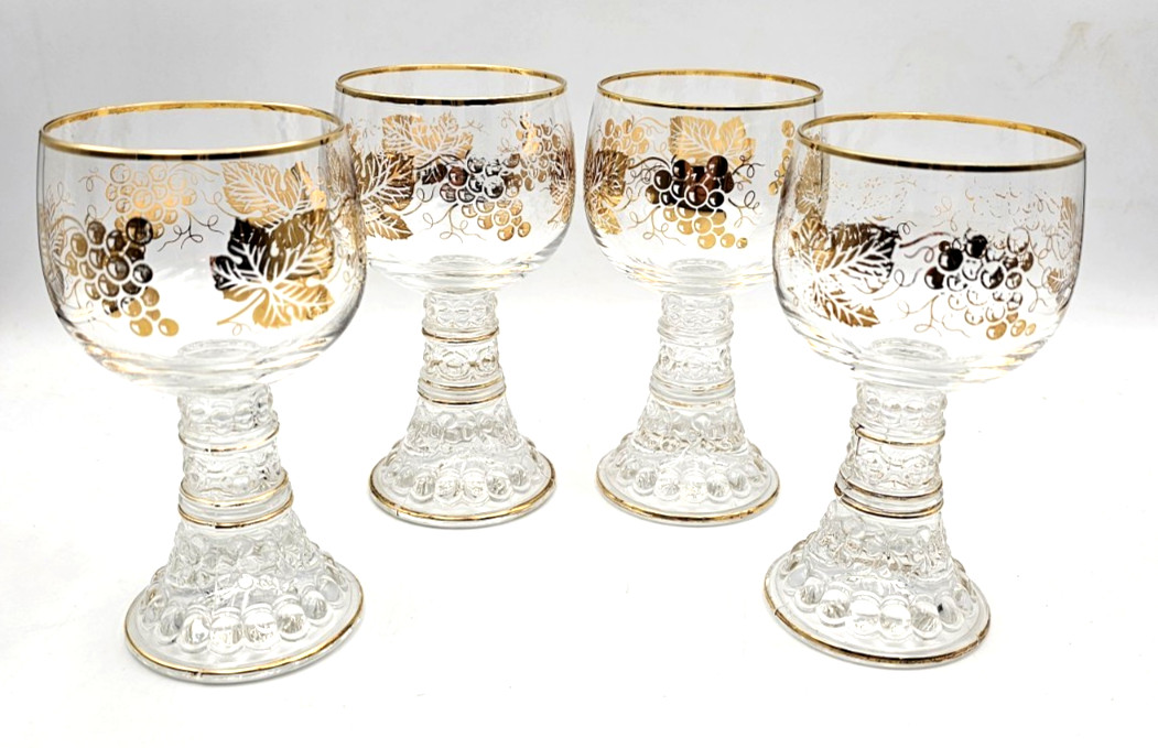 4 Gold Filigree Goblets Leaf & Grape Vines made in West German