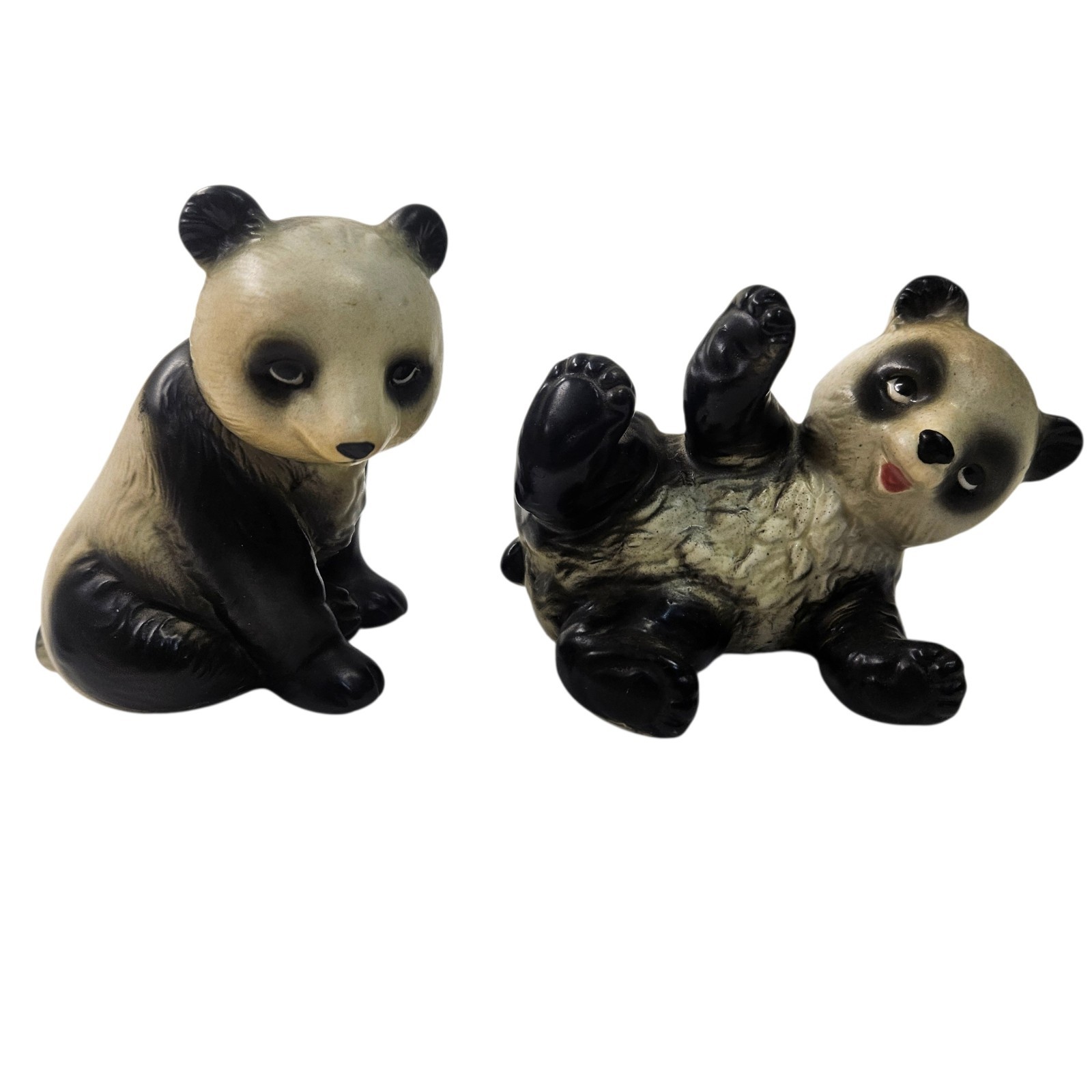 Vtg Ceramic Panda Bears Animal Figurines Set Made in Japan Asian Decor Playful