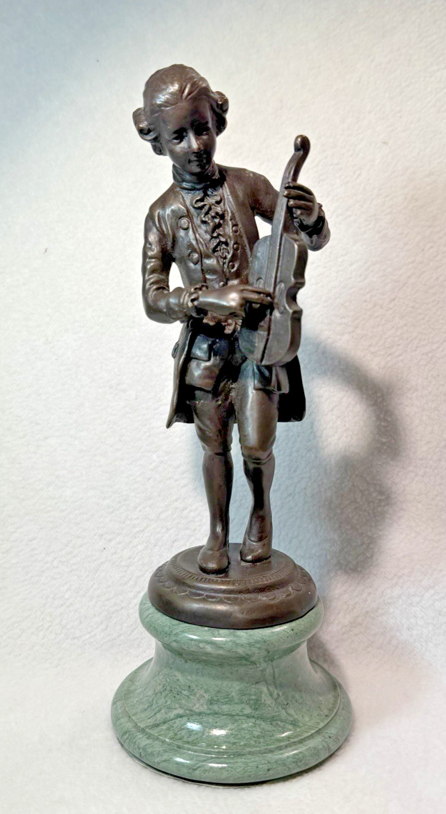 Young Mozart Tuning his Violin Bronze Statue Green Marble Base – Andrea by Sadek