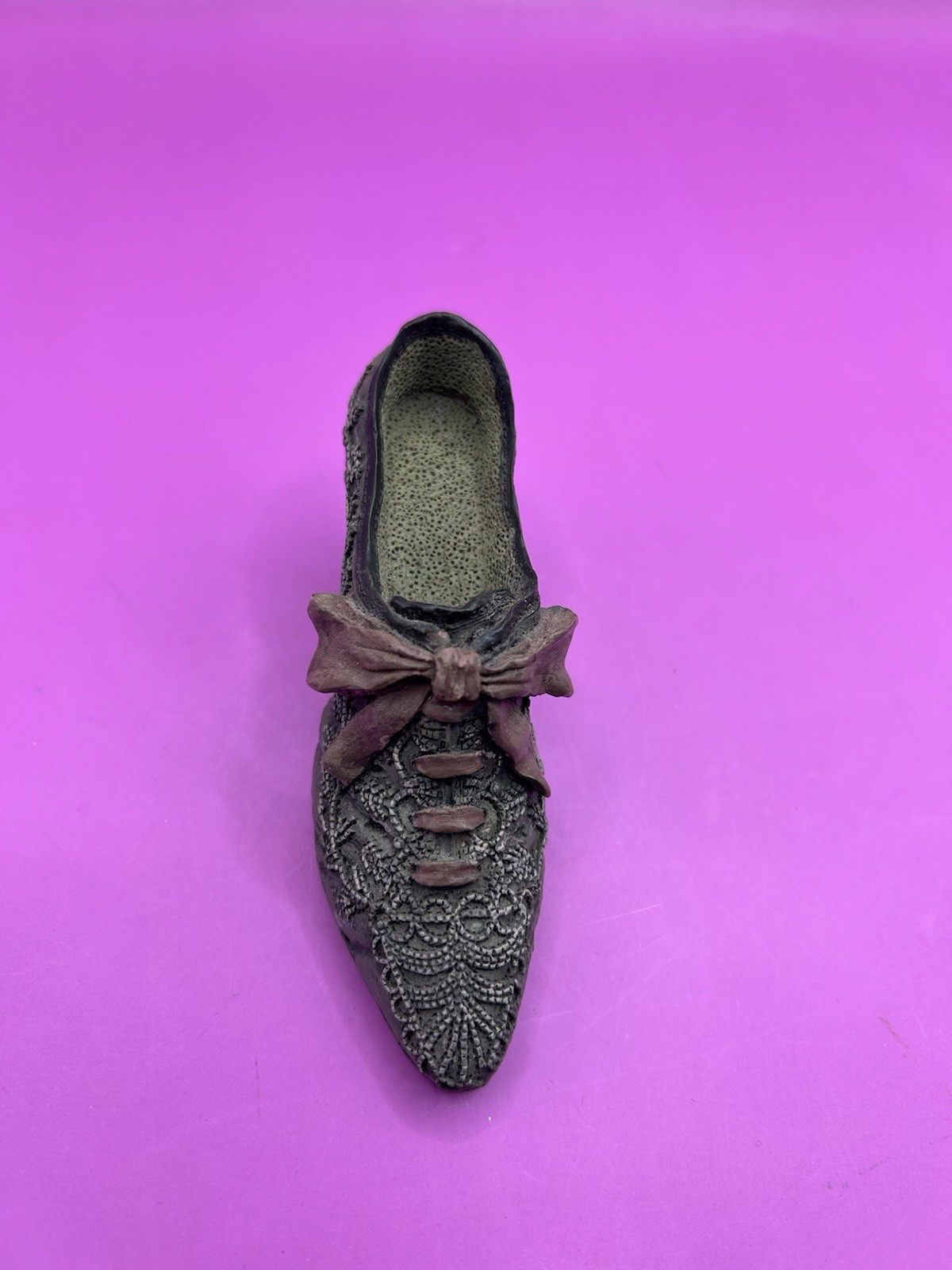 VINTAGE CERAMIC SHOE VICTORIAN GRAY LACE UP POTTERY GREY