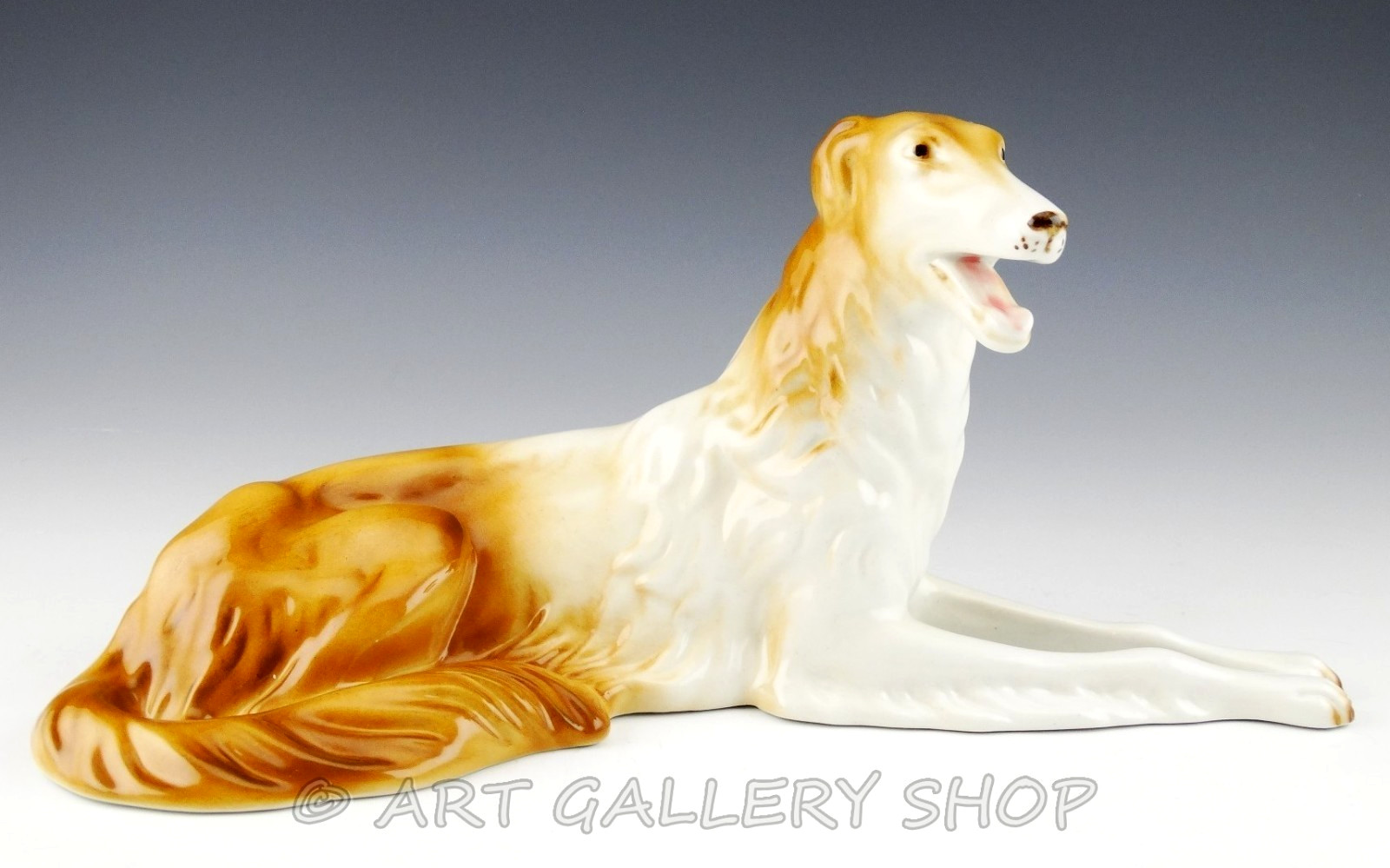 Royal Dux Bohemia Large Figurine 12.25″ LONG PORCELAIN BORZOI DOG WOLFHOUND Mint